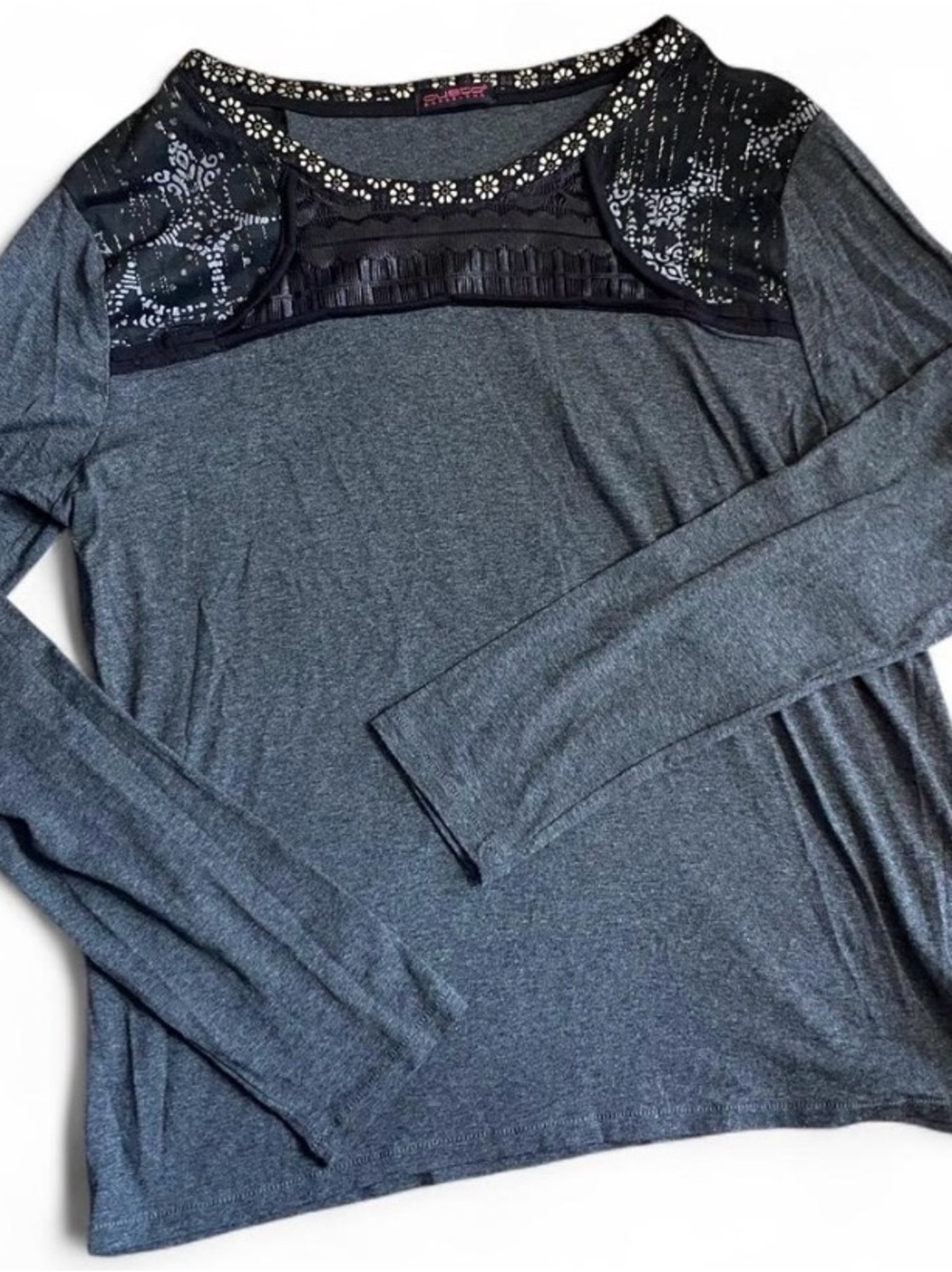 Custo Barcelona Long Sleeve Top Women’s XL Black Grey Floral Abstract Gothic Alt